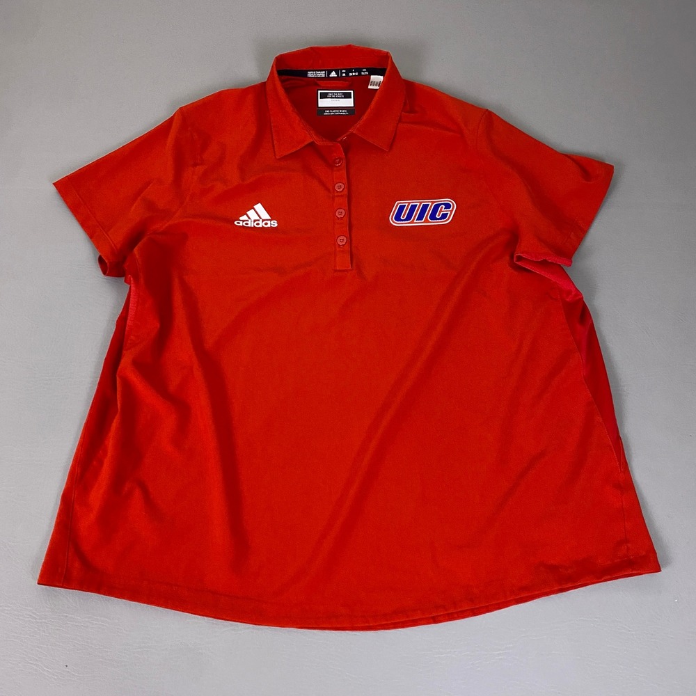 UIC Flames Adidas Polo Shirt Women's Size 2XL Red Short Sleeve Performance